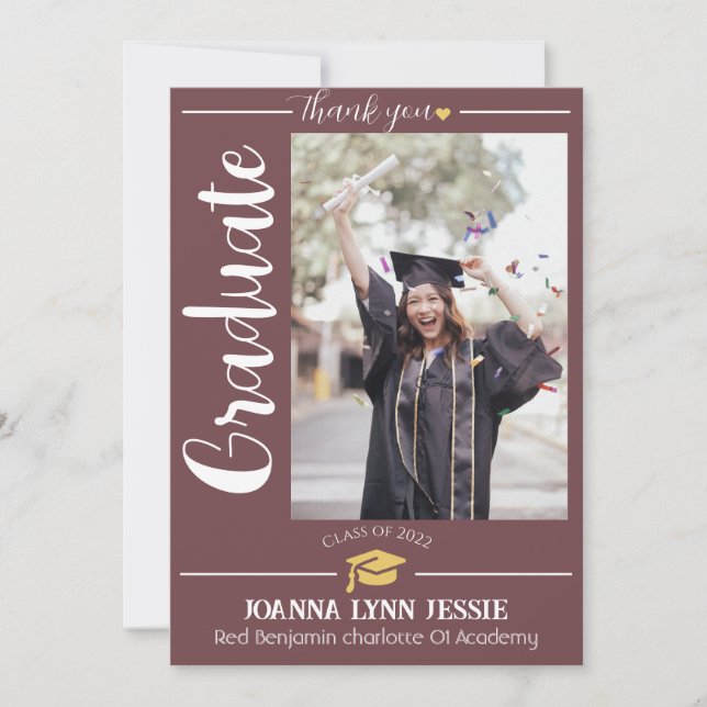 Tarjeta De Agradecimiento Capa de oro de graduación simple elegante Gracias  (Anverso)