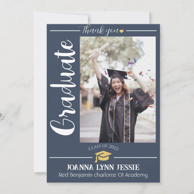 Tarjeta De Agradecimiento Capa de oro de graduación simple elegante Gracias  (Anverso)