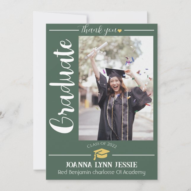 Tarjeta De Agradecimiento Capa de oro de graduación simple elegante Gracias  (Anverso)