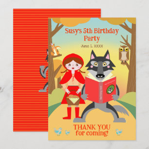 Tarjeta De Agradecimiento Caperucita Roja Fiesta de Cumpleaños de Niña