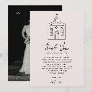 Tarjeta De Agradecimiento Capilla de boda rosa Coquette Foto