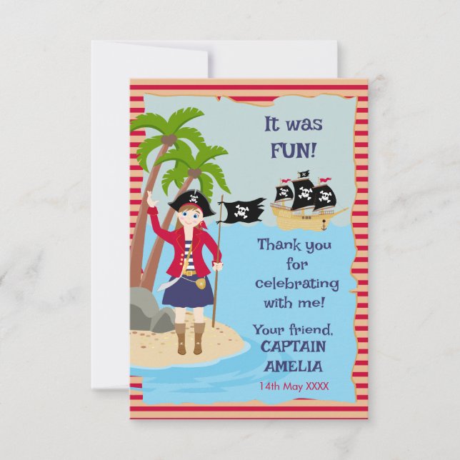 Tarjeta De Agradecimiento Capitán de la Fiesta de Cumpleaños del Barco Pirat (Anverso)