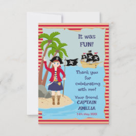 Tarjeta De Agradecimiento Capitán de la Fiesta de Cumpleaños del Barco Pirat