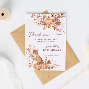 Tarjeta De Agradecimiento Caprichosa Calabaza Zorro Rústica Beige