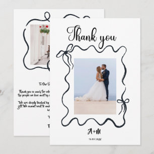 Tarjeta De Agradecimiento Caprichosa Foto de Boda con Lazo Dibujado a Mano A