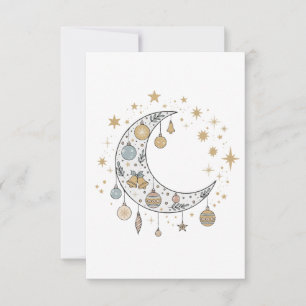 Tarjeta De Agradecimiento Caprichoso Boho Celestial Navidad Luna y Estrellas