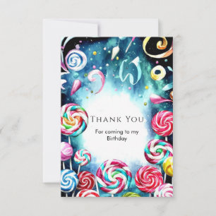Tarjeta De Agradecimiento Caprichoso Cumpleaños Candyland con Purpurina