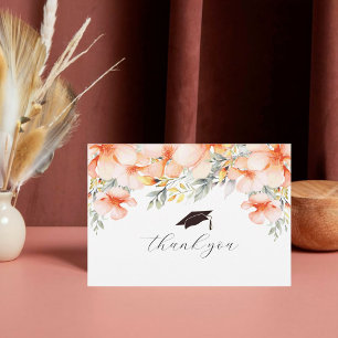 Tarjeta De Agradecimiento Cápsula de graduación y acuarela rosa de tacel