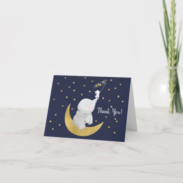 Tarjeta De Agradecimiento Captura Una Estrella Elefante Baby Shower Gracias  (Anverso)