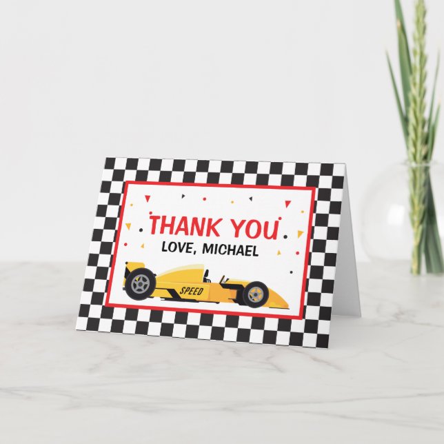 Tarjeta De Agradecimiento Car Racing  Birthday Thank you card (Anverso)