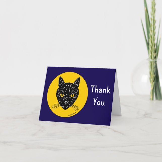 Tarjeta De Agradecimiento Cara de Gato Negro (Anverso)