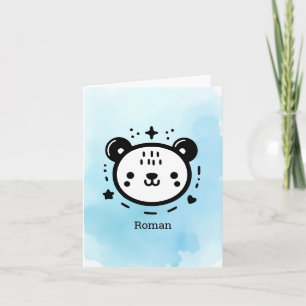 Tarjeta De Agradecimiento Cara de Oso Kawaii Lindo - Arte de Línea Minimalis