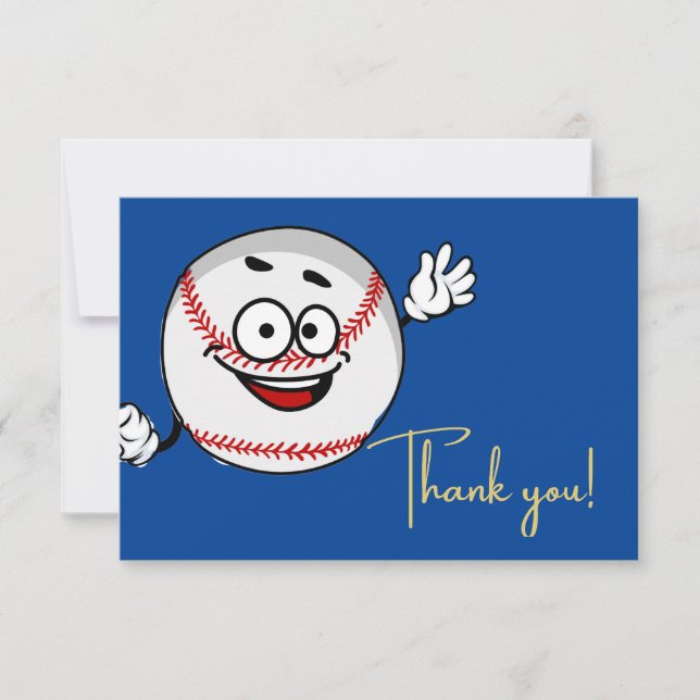 Tarjeta De Agradecimiento Cara divertida de béisbol azul y blanco (Anverso)