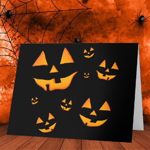 Tarjeta De Agradecimiento Caras de Jack-O-Lantern brillantes diseño de Hallo