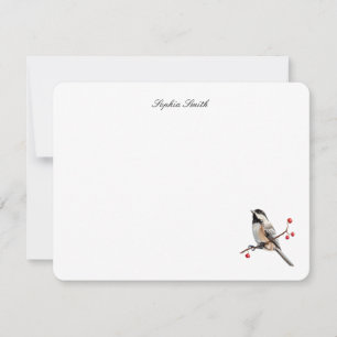 Tarjeta De Agradecimiento Carboncillo de ave Chickadee plano