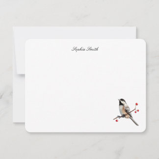 Tarjeta De Agradecimiento Carboncillo de ave Chickadee plano