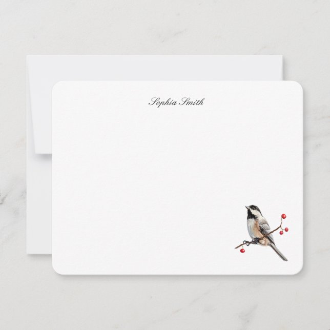 Tarjeta De Agradecimiento Carboncillo de ave Chickadee plano (Anverso)