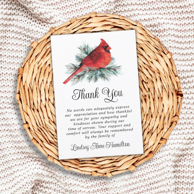 Tarjeta De Agradecimiento Cardenal conmemorativo acuarela Evergreen gracias (Subido por el creador)
