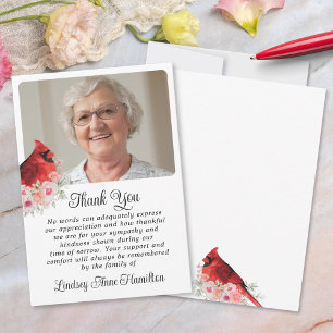 Tarjeta De Agradecimiento Cardenal conmemorativo Floral.