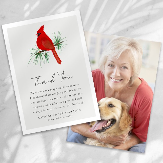 Tarjeta De Agradecimiento Cardenal Rojo Fotografía Simpatía Funeral (Subido por el creador)