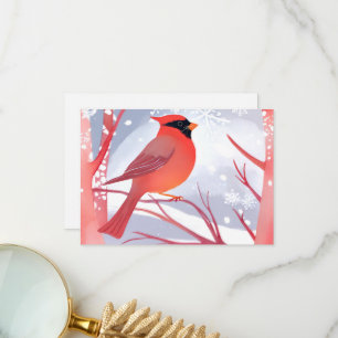 Tarjeta De Agradecimiento Cardenal Rojo   Hermosa Pintura de Acuarela