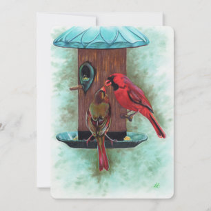 Tarjeta De Agradecimiento cardenales pájaros alimentando notecard plano