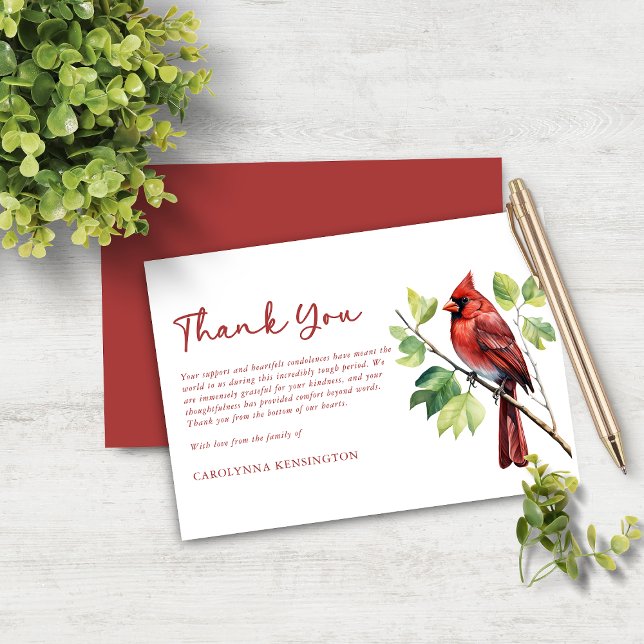 Tarjeta De Agradecimiento Cardinal Bird Funeral Memorial Gracias (Cardinal Bird Funeral Memorial Thank You Note Card)