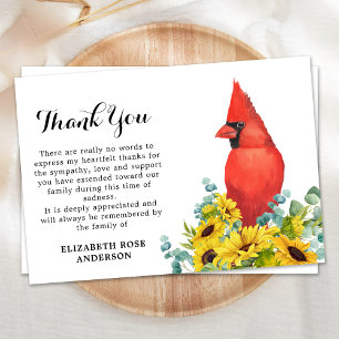 Tarjeta De Agradecimiento Cardinal Funeral Memorial Sunflowers Sympathy