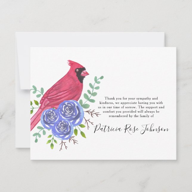 Tarjeta De Agradecimiento Cardinal Red Bird Funeral (Anverso)