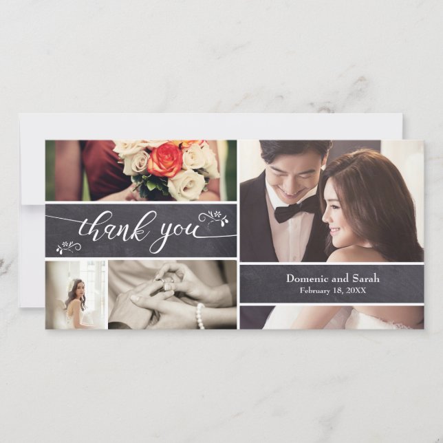 Tarjeta De Agradecimiento Cargado, Collage de fotos Rústico Boda Gracias (Anverso)