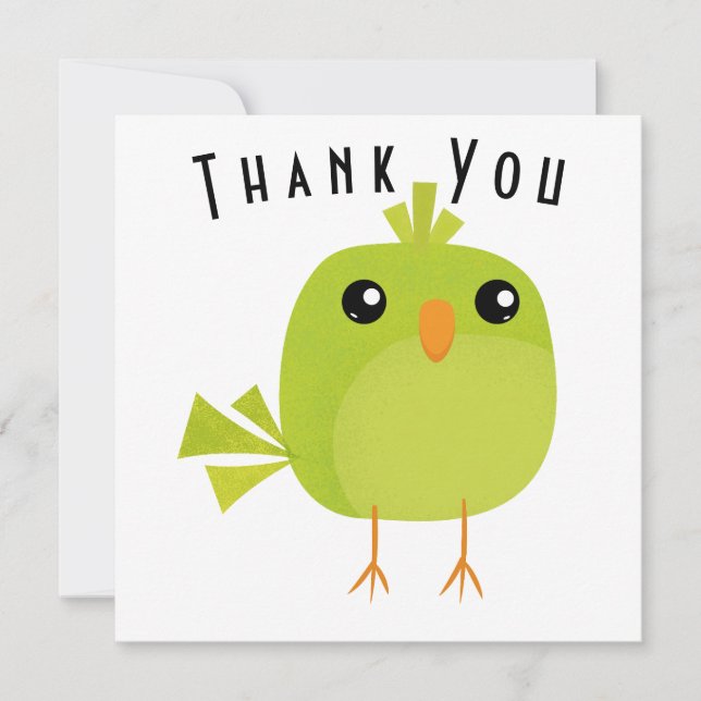 Tarjeta De Agradecimiento Caricatura de pájaro verde   (Anverso)