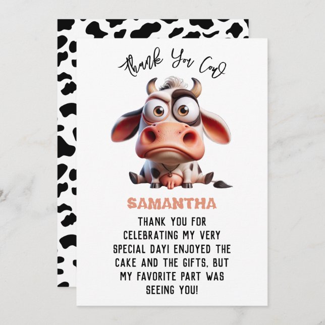 Tarjeta De Agradecimiento Caricaturas de vacas sagradas Soy una vacante prim (Anverso / Reverso)