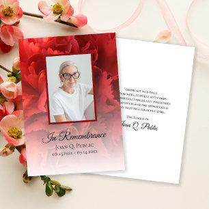 Tarjeta De Agradecimiento Carnación Roja Floral Funeral Recuerdo de Condolen
