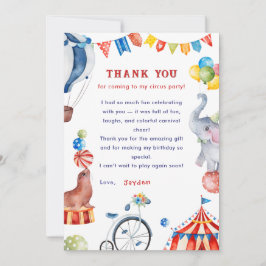 Tarjeta De Agradecimiento Carnival Animal Circus Birthday Thank You Card