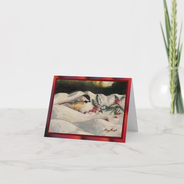 Tarjeta De Agradecimiento Carol the Chick-a-Dee with Mistletoe: Blank Card (Anverso)