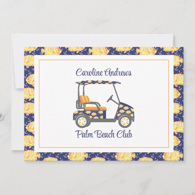 Tarjeta De Agradecimiento Carrito de Golf Preppy Goldfish Palm Beach (Anverso)