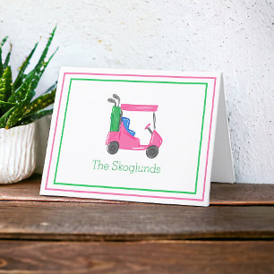 Tarjeta De Agradecimiento Carrito de Golf Rosa Clásico / Golf Personalizado
