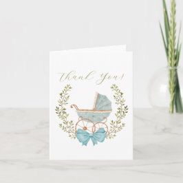 Tarjeta De Agradecimiento Carrito para bebés de cosecha azul