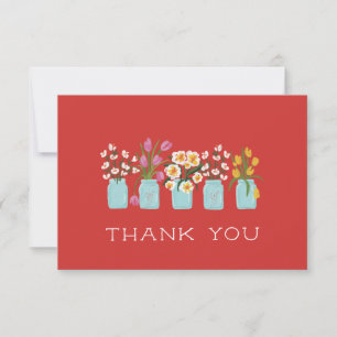 Tarjeta De Agradecimiento Carro de flores rojas coincidiendo con Mason Jar