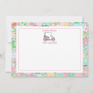 Tarjeta De Agradecimiento Carro de Golf Personalizado de Palm Beach Rosa y V