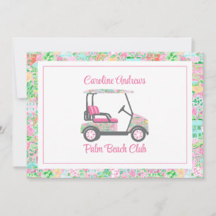 Tarjeta De Agradecimiento Carro de Golf Personalizado de Palm Beach Rosa y V