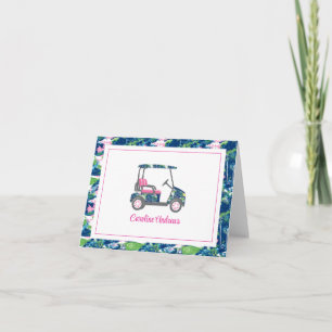 Tarjeta De Agradecimiento Carro de golf Preppy Tropical Turtles Palm Beach