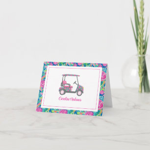 Tarjeta De Agradecimiento Carro de golf Preppy Tropical Turtles Palm Beach