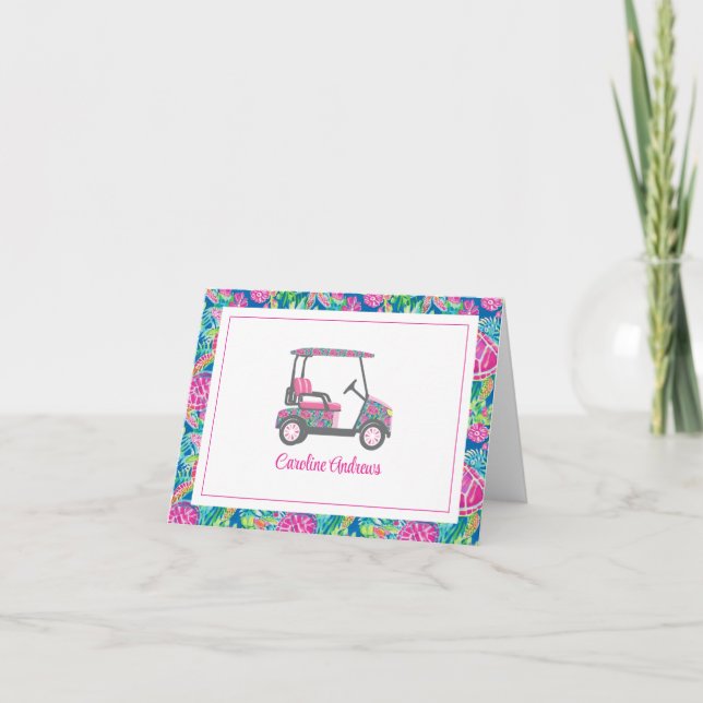 Tarjeta De Agradecimiento Carro de golf Preppy Tropical Turtles Palm Beach (Anverso)