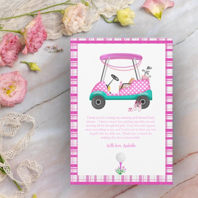 Tarjeta De Agradecimiento Carro de golf rosa con suministros para bebés Baby (Subido por el creador)