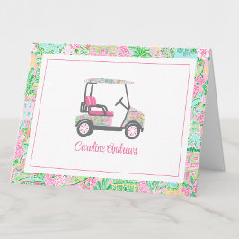 Tarjeta De Agradecimiento Carro de golf rosa y verde Palm Beach personalizad