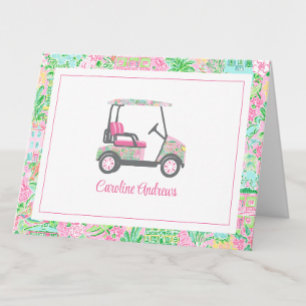Tarjeta De Agradecimiento Carro de golf rosa y verde Palm Beach personalizad