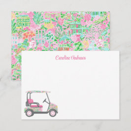 Tarjeta De Agradecimiento Carro de golf rosa y verde Palm Beach personalizad