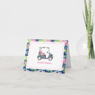 Tarjeta De Agradecimiento Carro de golf rosa y verde Palm Beach personalizad