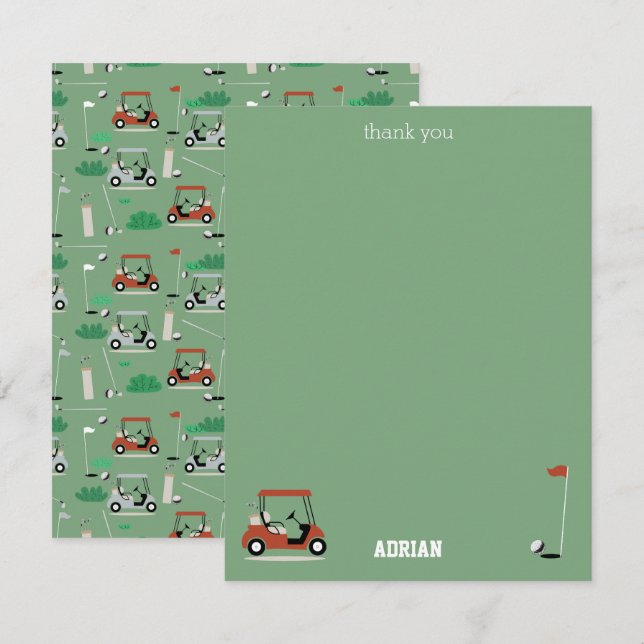 Tarjeta De Agradecimiento Carros de golf Niños con temas de golf modernos (Anverso / Reverso)